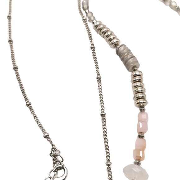 Long Beaded Necklace Pastel Colored Beads Silver-tone Delicate Beaded Chain - Picture 13 of 14